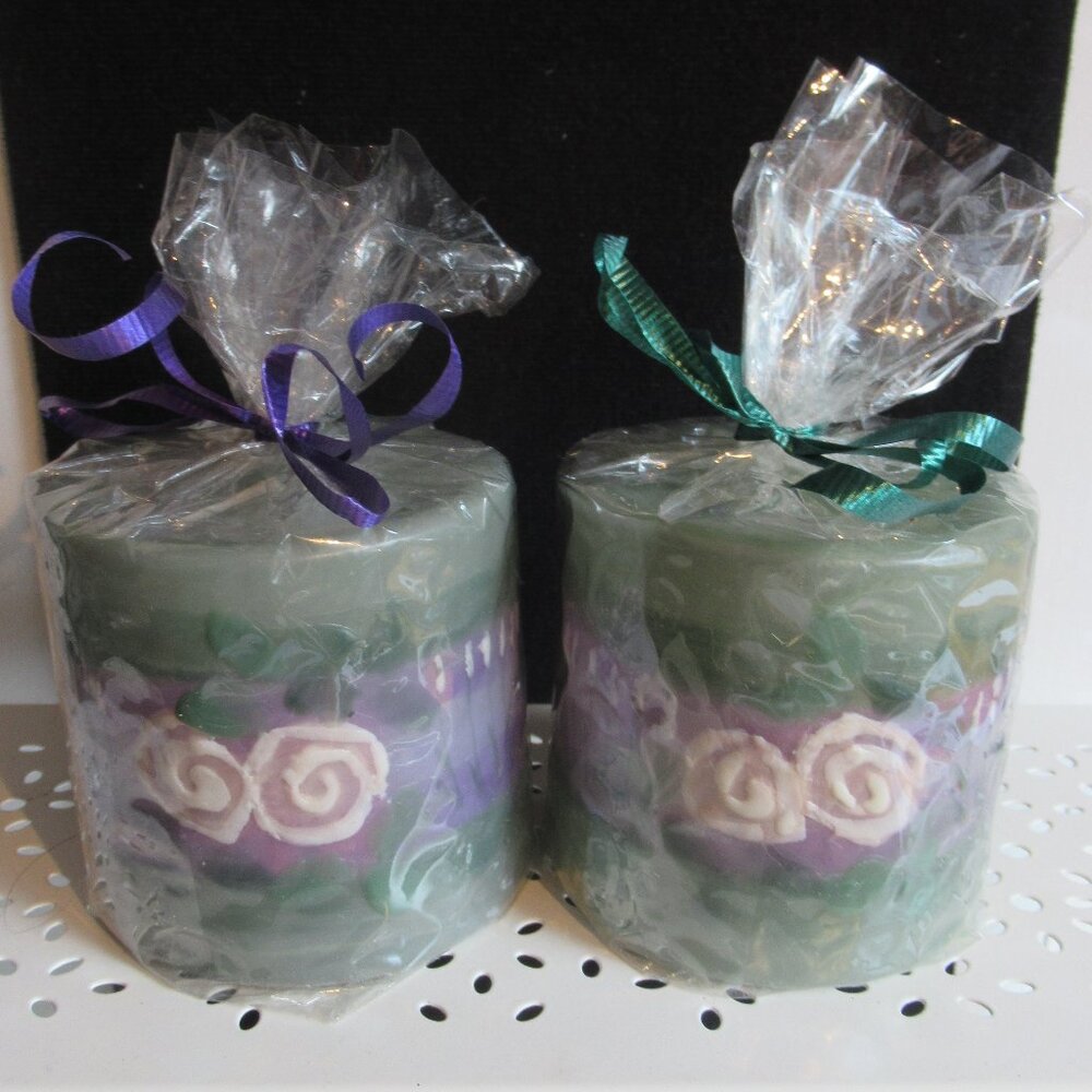 Stylized flowers, 3" Pillar Candle, Hand Painted, Nature, Codes T, Q
